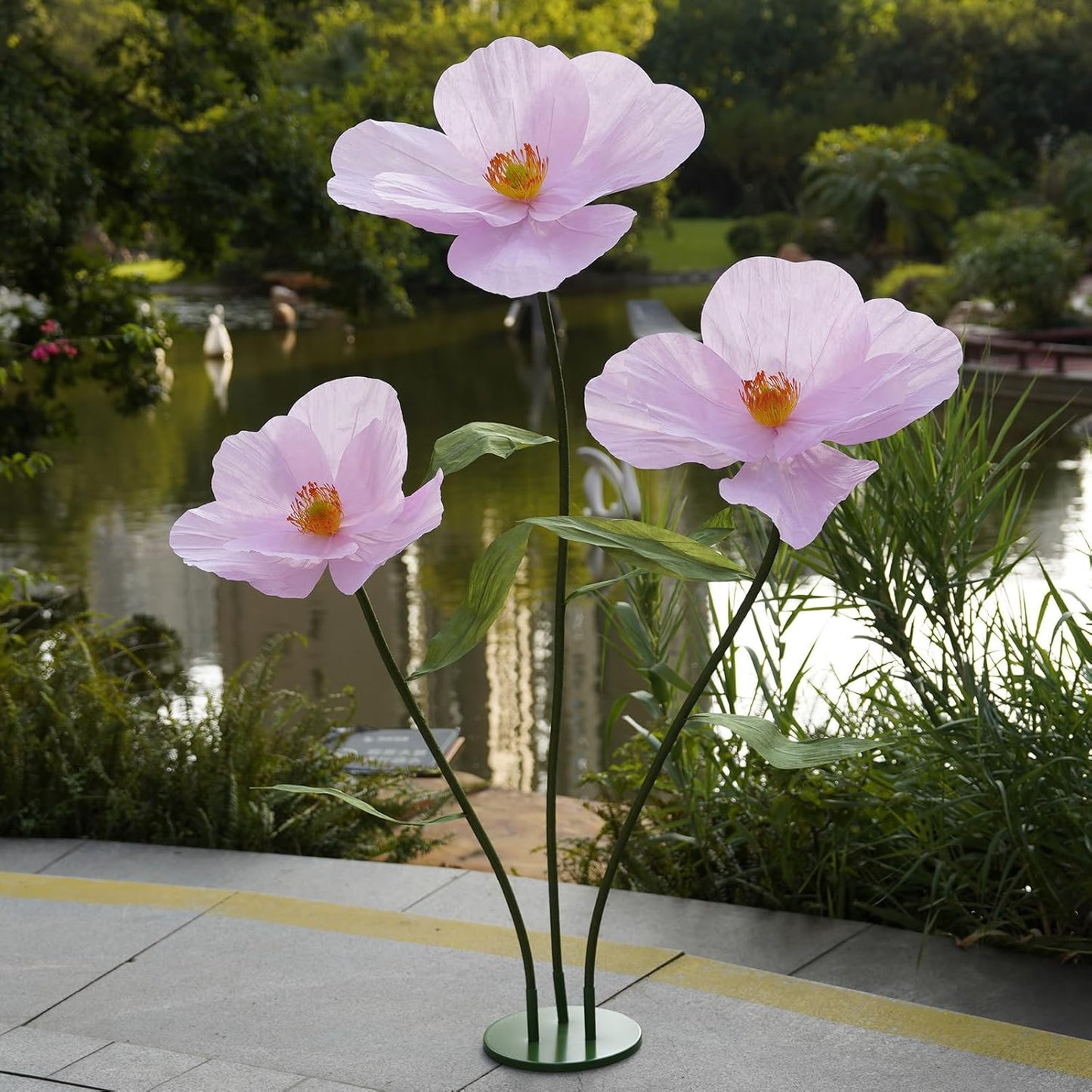Large Paper Artificial Flowers, for Decoration,Huge Handcrafted Poppy Fake Flowers with Stand for Home Decor Bridal Shower Party Outdoors Yard Event Backdrop Decor (Champagne)