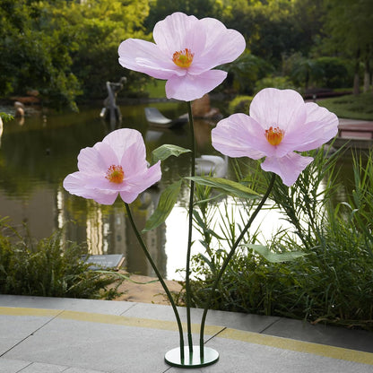 Large Paper Artificial Flowers, for Decoration,Huge Handcrafted Poppy Fake Flowers with Stand for Home Decor Bridal Shower Party Outdoors Yard Event Backdrop Decor (Champagne)