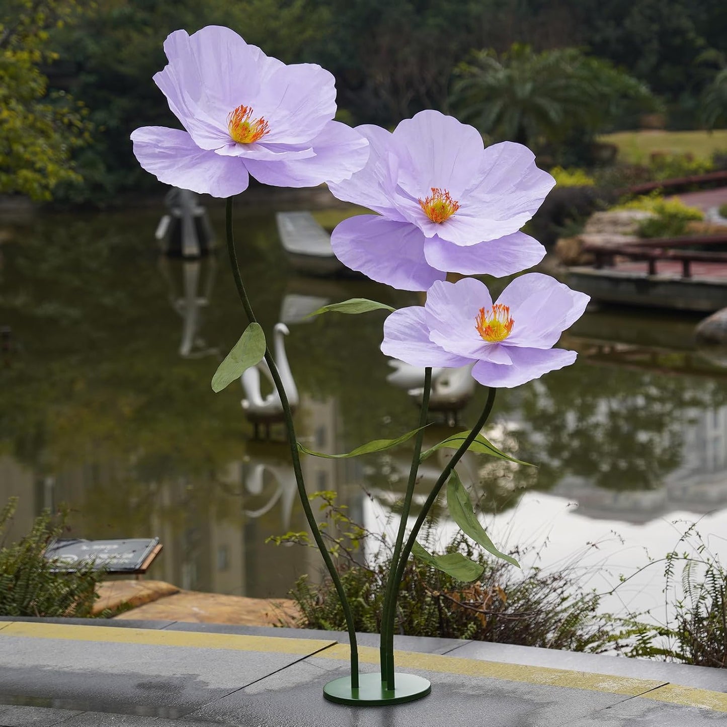 Large Paper Artificial Flowers, for Decoration,Huge Handcrafted Poppy Fake Flowers with Stand for Home Decor Bridal Shower Party Outdoors Yard Event Backdrop Decor (Champagne)