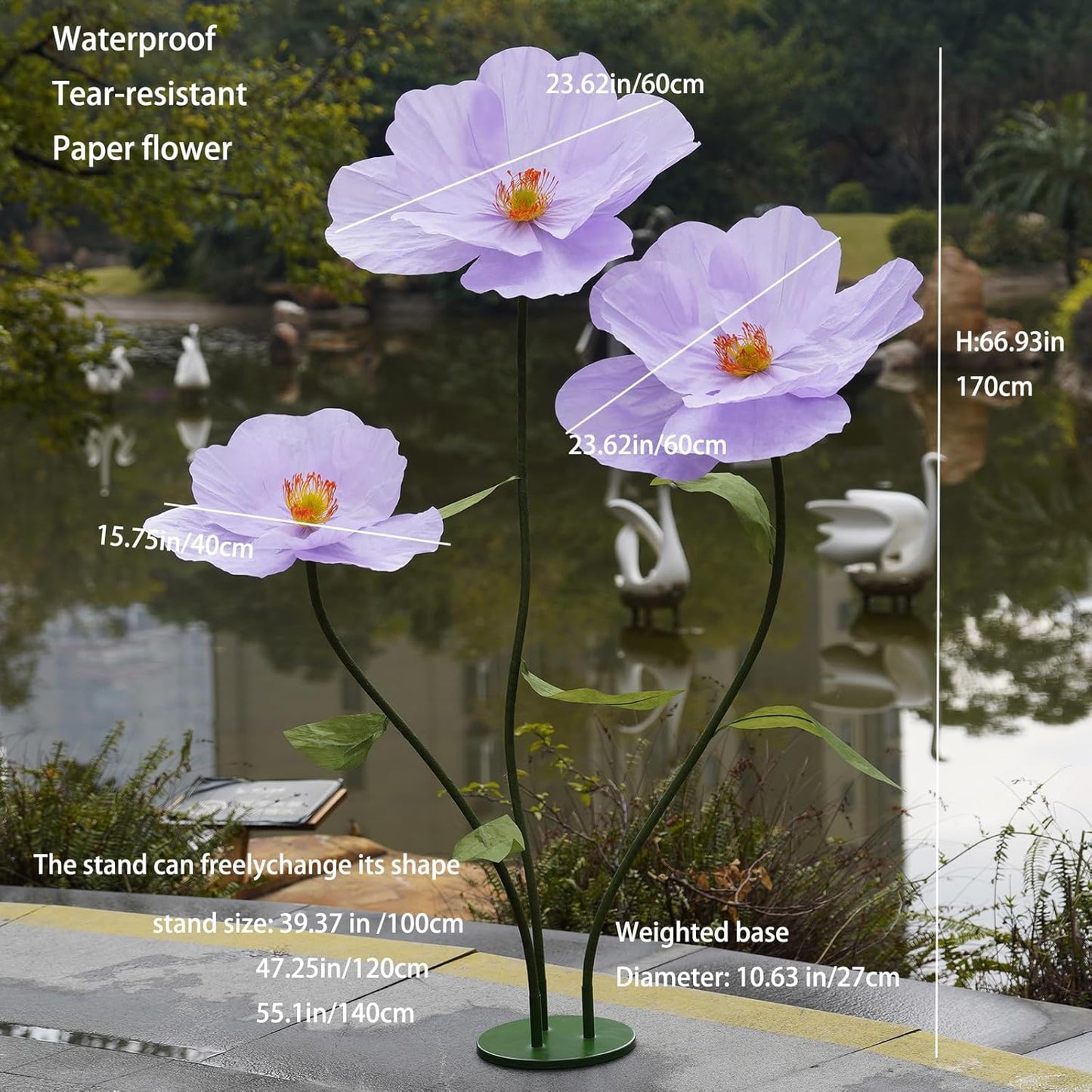 Large Paper Artificial Flowers, for Decoration,Huge Handcrafted Poppy Fake Flowers with Stand for Home Decor Bridal Shower Party Outdoors Yard Event Backdrop Decor (Champagne)