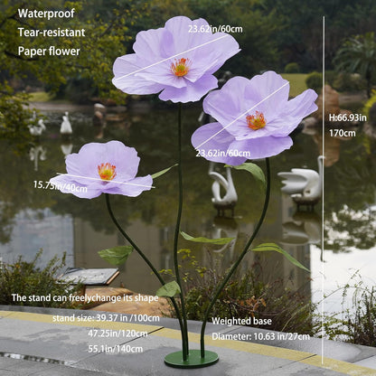Large Paper Artificial Flowers, for Decoration,Huge Handcrafted Poppy Fake Flowers with Stand for Home Decor Bridal Shower Party Outdoors Yard Event Backdrop Decor (Champagne)