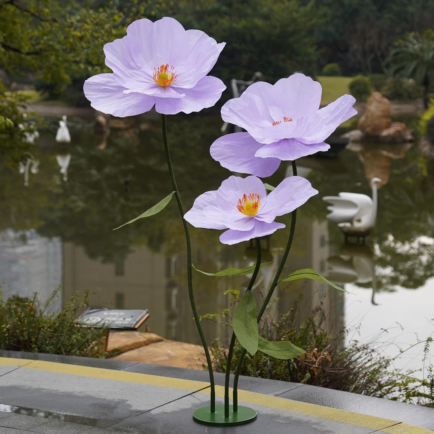 Large Paper Artificial Flowers, for Decoration,Huge Handcrafted Poppy Fake Flowers with Stand for Home Decor Bridal Shower Party Outdoors Yard Event Backdrop Decor (Champagne)