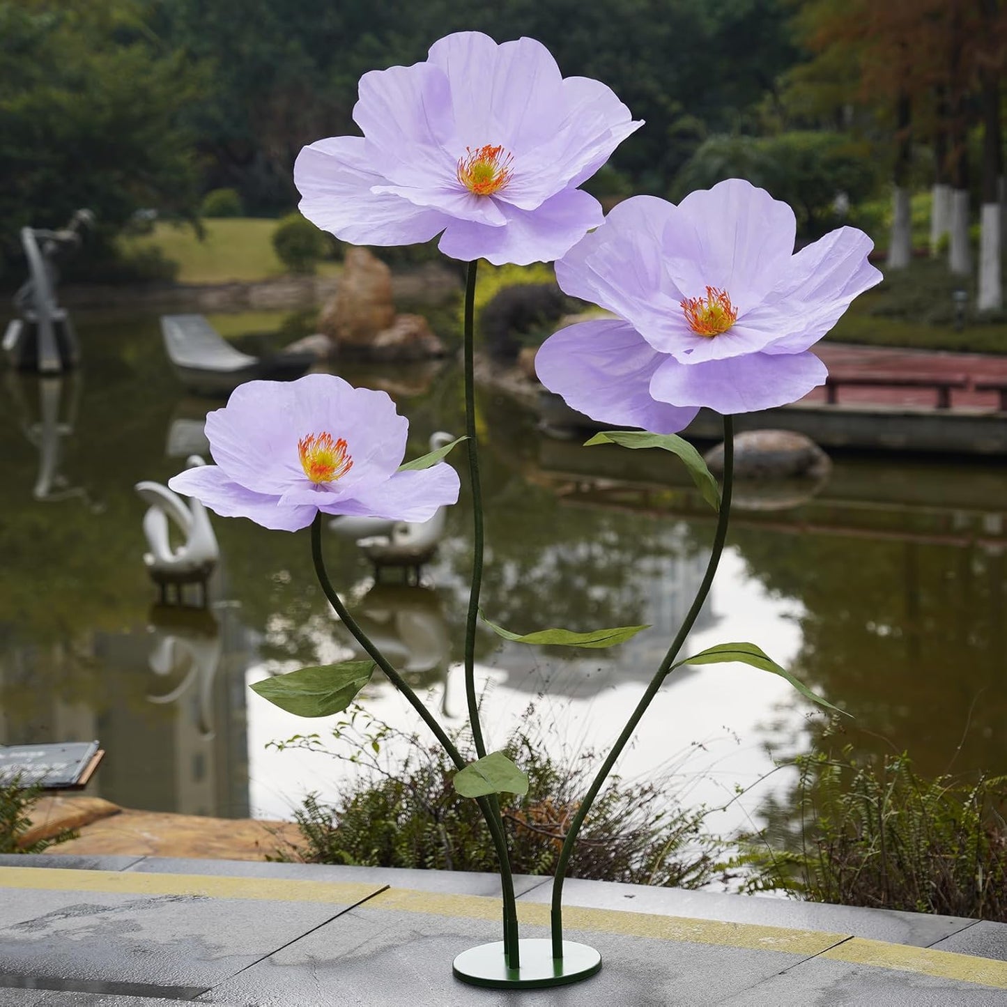 Large Paper Artificial Flowers, for Decoration,Huge Handcrafted Poppy Fake Flowers with Stand for Home Decor Bridal Shower Party Outdoors Yard Event Backdrop Decor (Champagne)