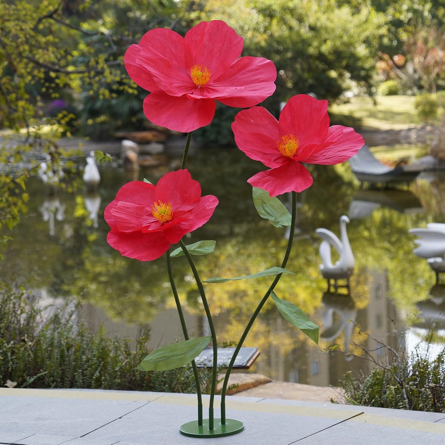 Large Paper Artificial Flowers, for Decoration,Huge Handcrafted Poppy Fake Flowers with Stand for Home Decor Bridal Shower Party Outdoors Yard Event Backdrop Decor (Champagne)