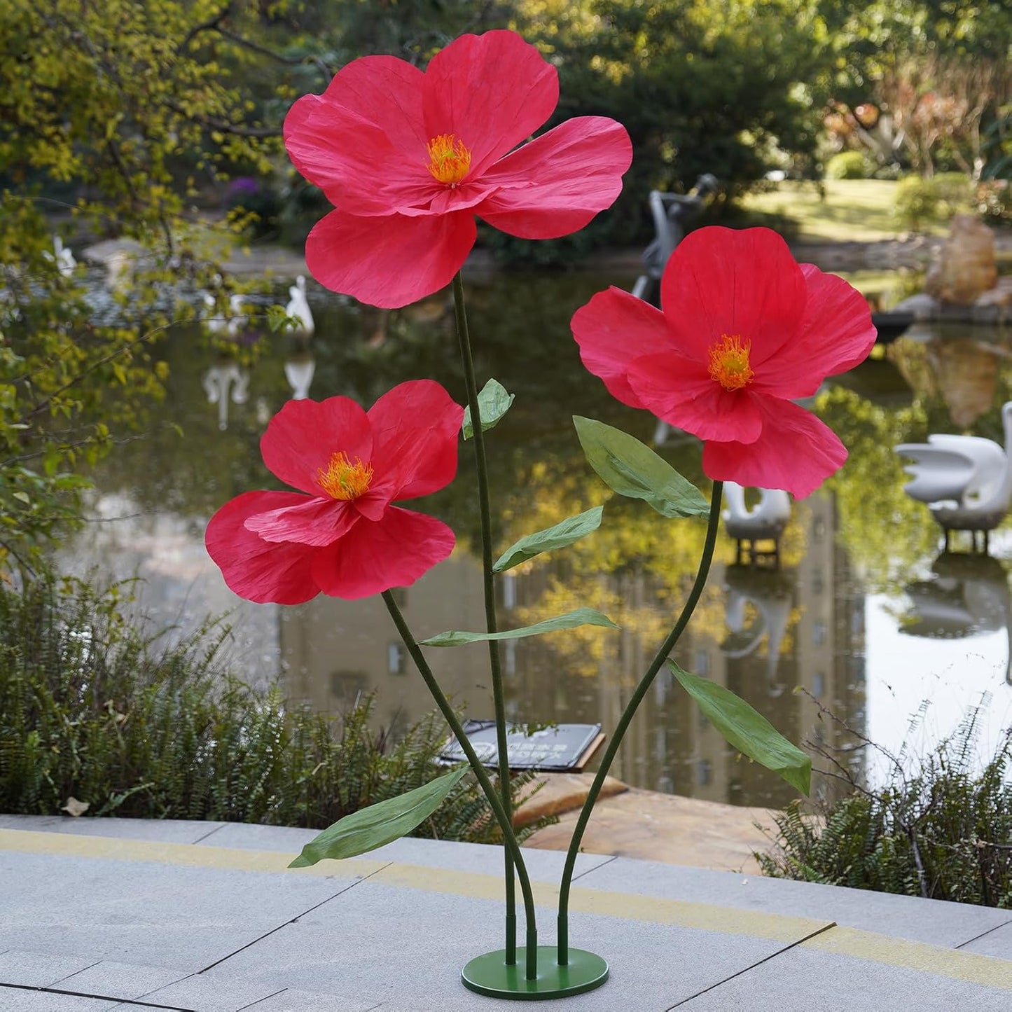 Large Paper Artificial Flowers, for Decoration,Huge Handcrafted Poppy Fake Flowers with Stand for Home Decor Bridal Shower Party Outdoors Yard Event Backdrop Decor (Champagne)