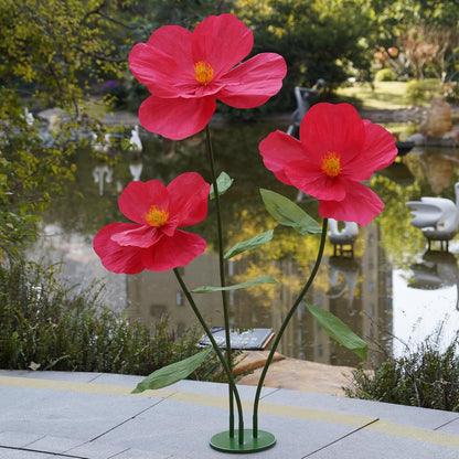 Large Paper Artificial Flowers, for Decoration,Huge Handcrafted Poppy Fake Flowers with Stand for Home Decor Bridal Shower Party Outdoors Yard Event Backdrop Decor (Champagne)
