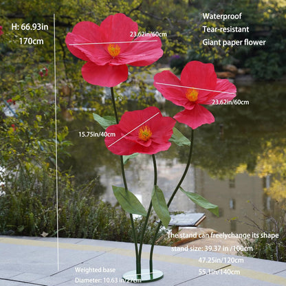Large Paper Artificial Flowers, for Decoration,Huge Handcrafted Poppy Fake Flowers with Stand for Home Decor Bridal Shower Party Outdoors Yard Event Backdrop Decor (Champagne)