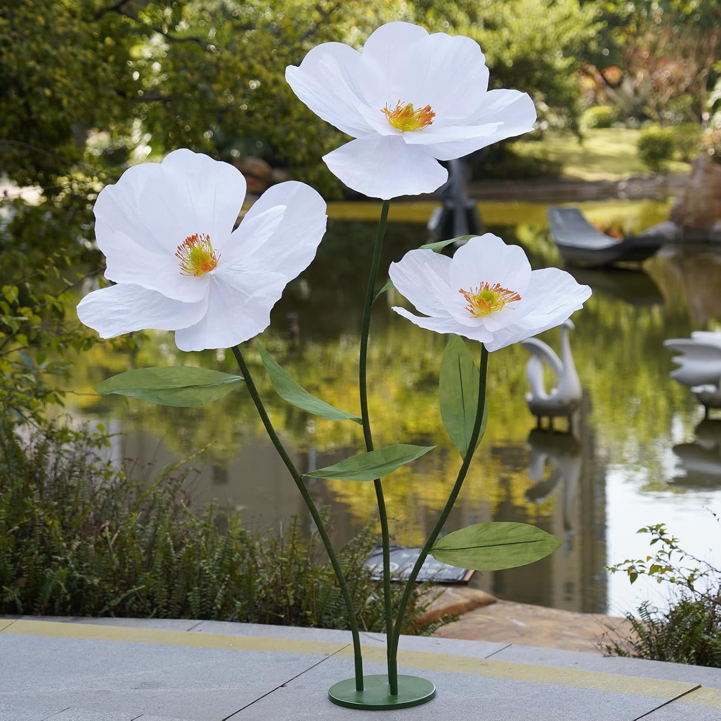 Large Paper Artificial Flowers, for Decoration,Huge Handcrafted Poppy Fake Flowers with Stand for Home Decor Bridal Shower Party Outdoors Yard Event Backdrop Decor (Champagne)