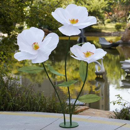 Large Paper Artificial Flowers, for Decoration,Huge Handcrafted Poppy Fake Flowers with Stand for Home Decor Bridal Shower Party Outdoors Yard Event Backdrop Decor (Champagne)