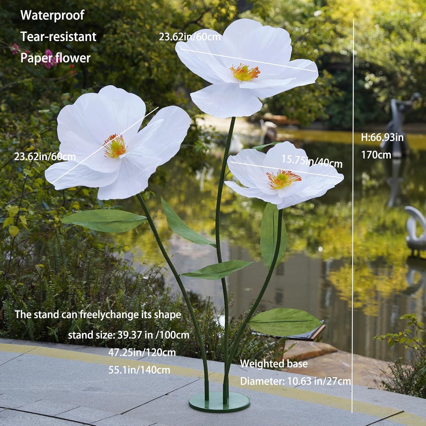 Large Paper Artificial Flowers, for Decoration,Huge Handcrafted Poppy Fake Flowers with Stand for Home Decor Bridal Shower Party Outdoors Yard Event Backdrop Decor (Champagne)