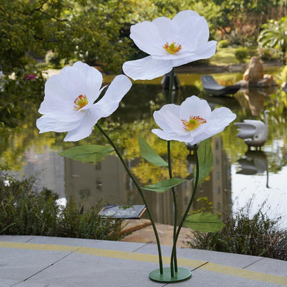 Large Paper Artificial Flowers, for Decoration,Huge Handcrafted Poppy Fake Flowers with Stand for Home Decor Bridal Shower Party Outdoors Yard Event Backdrop Decor (Champagne)