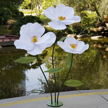 Large Paper Artificial Flowers, for Decoration,Huge Handcrafted Poppy Fake Flowers with Stand for Home Decor Bridal Shower Party Outdoors Yard Event Backdrop Decor (Champagne)
