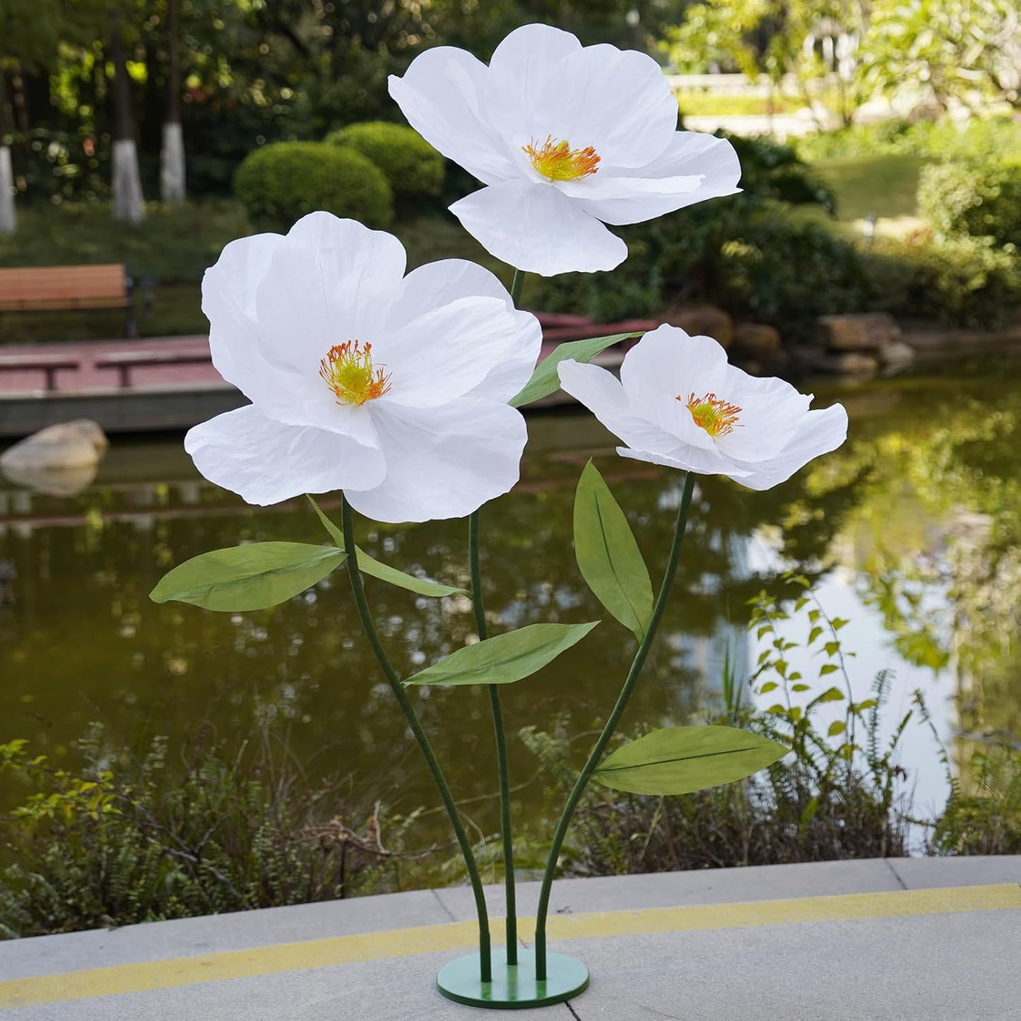 Large Paper Artificial Flowers, for Decoration,Huge Handcrafted Poppy Fake Flowers with Stand for Home Decor Bridal Shower Party Outdoors Yard Event Backdrop Decor (Champagne)