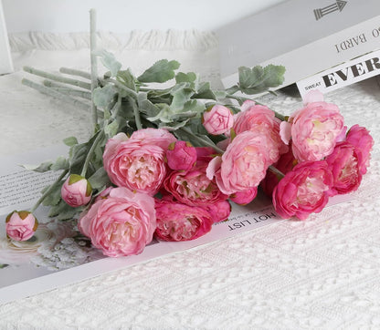 Pink Peonies Artificial Flowers 6pcs Pink Artificial Ranunculus Flowers18Heads Pink Silk Peonies with Stems Real Look for Spring Decorations Floral Arrangements Home Table Centerpiece