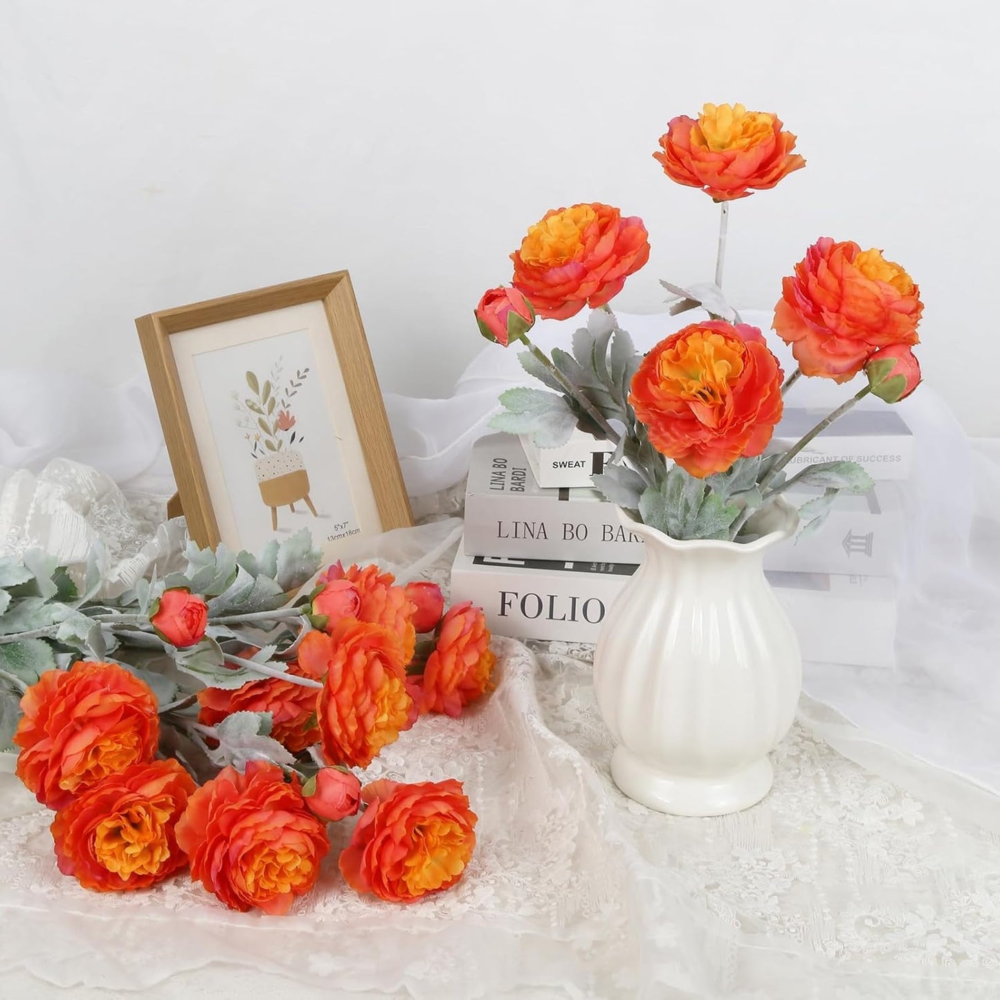 Pink Peonies Artificial Flowers 6pcs Pink Artificial Ranunculus Flowers18Heads Pink Silk Peonies with Stems Real Look for Spring Decorations Floral Arrangements Home Table Centerpiece