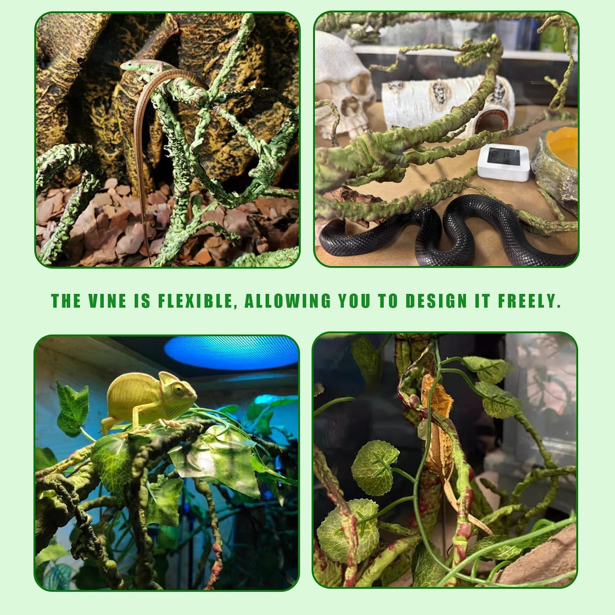 Reptile Jungle Vines Flexible Bend-A-Branch, 3.6Ft Reptile Climbing Branches, Chameleon Flexible Vine Decor,Terrarium Plants Decoration Accessories for Lizard Gecko Frog Snake