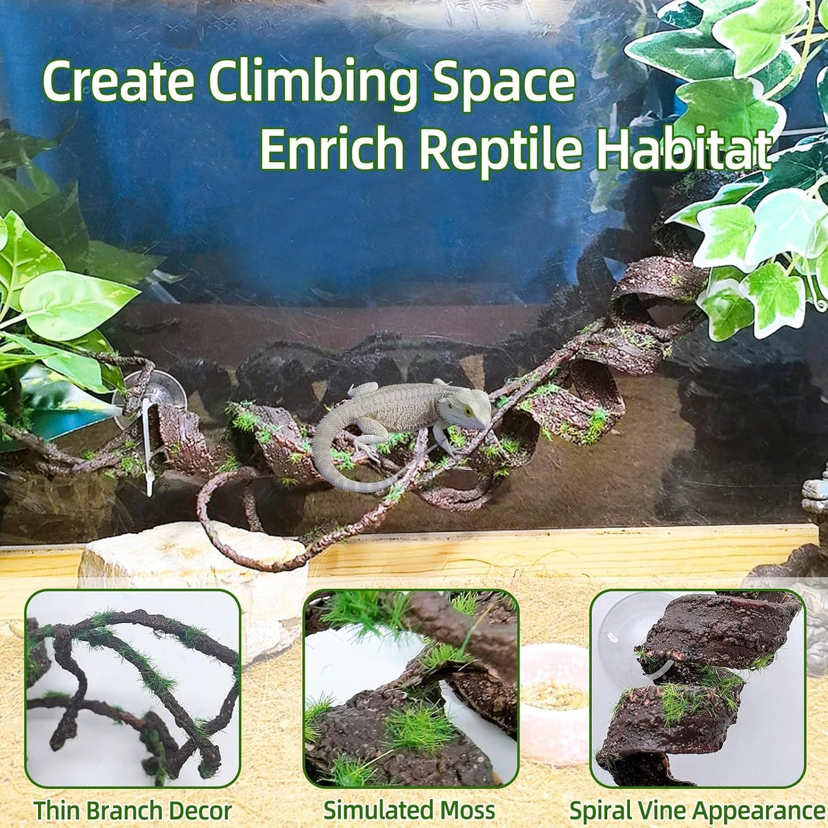 Reptile Jungle Vines Flexible Bend-A-Branch, 3.6Ft Reptile Climbing Branches, Chameleon Flexible Vine Decor,Terrarium Plants Decoration Accessories for Lizard Gecko Frog Snake