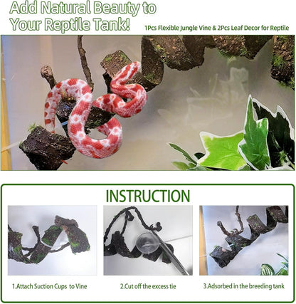 Reptile Jungle Vines Flexible Bend-A-Branch, 3.6Ft Reptile Climbing Branches, Chameleon Flexible Vine Decor,Terrarium Plants Decoration Accessories for Lizard Gecko Frog Snake