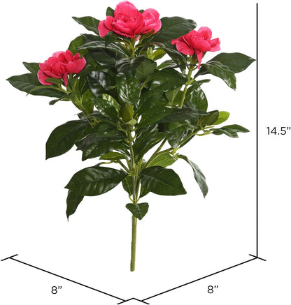 14.5'' Artificial White Polyester Gardenia Flower Bush - Realistic with 93 Dark Green Leaves, 3 Blooms, 3 New Growth Buds - Indoor Use Recommended
