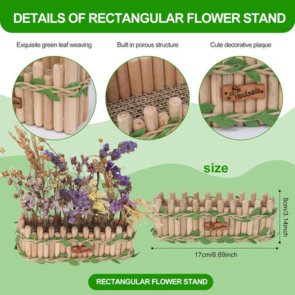 Hamster Cage Sprays Flower Foraging Holder - Natural Wood Feeding Stand, Small Pet Habitat Accessories for Hamsters Mouse Guinea Pig Dwarf Gerbils Syrian Mice (Leaf - Rectangle)