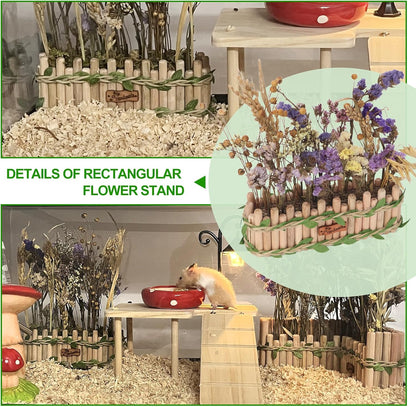 Hamster Cage Sprays Flower Foraging Holder - Natural Wood Feeding Stand, Small Pet Habitat Accessories for Hamsters Mouse Guinea Pig Dwarf Gerbils Syrian Mice (Leaf - Rectangle)
