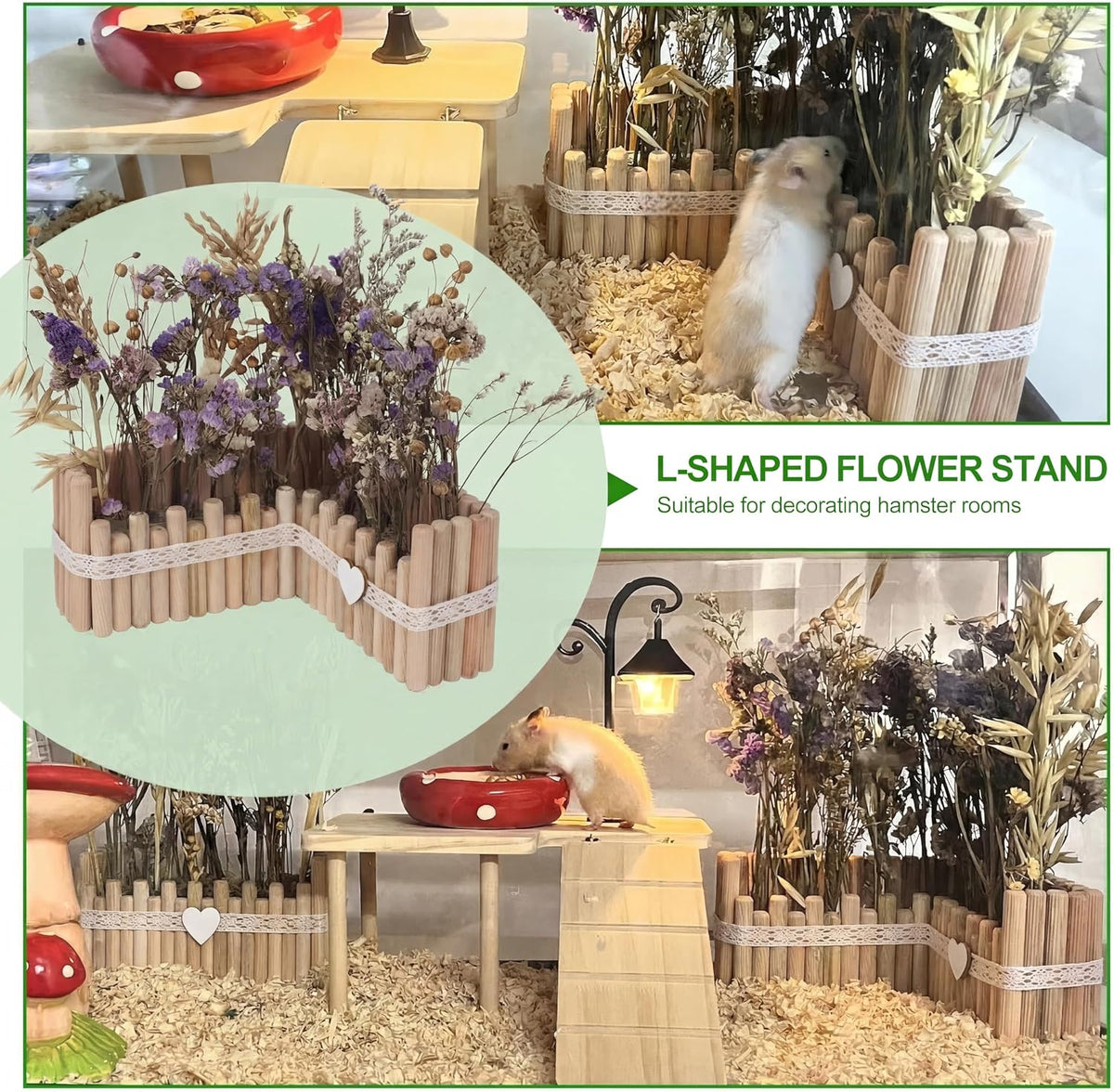 Hamster Cage Sprays Flower Foraging Holder - Natural Wood Feeding Stand, Small Pet Habitat Accessories for Hamsters Mouse Guinea Pig Dwarf Gerbils Syrian Mice (Leaf - Rectangle)