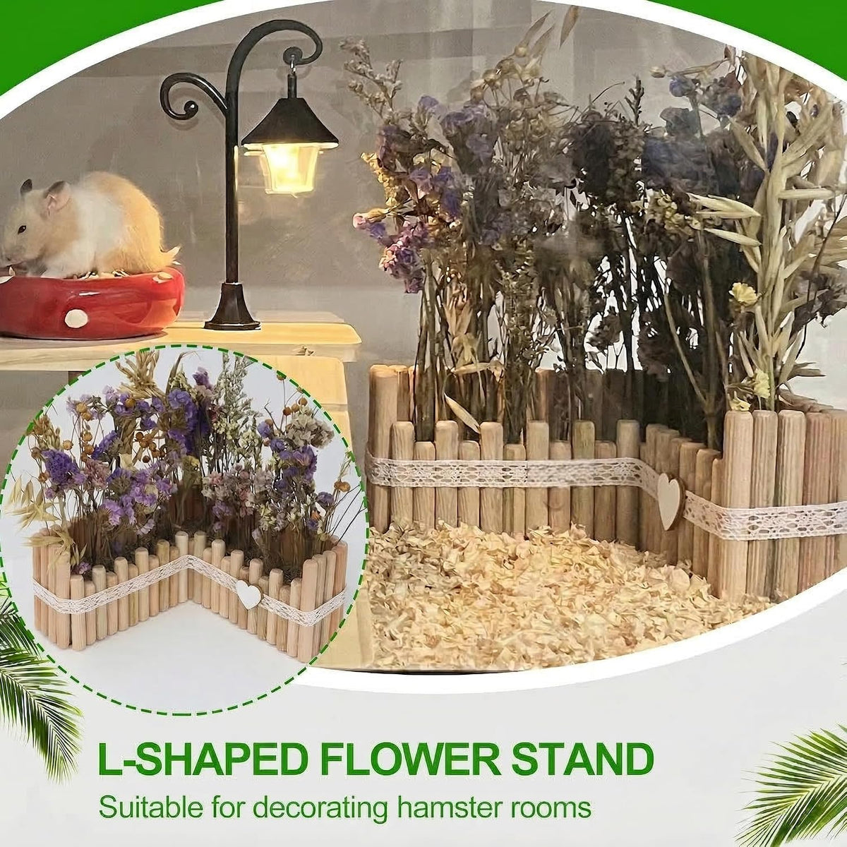 Hamster Cage Sprays Flower Foraging Holder - Natural Wood Feeding Stand, Small Pet Habitat Accessories for Hamsters Mouse Guinea Pig Dwarf Gerbils Syrian Mice (Leaf - Rectangle)
