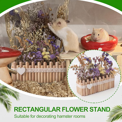 Hamster Cage Sprays Flower Foraging Holder - Natural Wood Feeding Stand, Small Pet Habitat Accessories for Hamsters Mouse Guinea Pig Dwarf Gerbils Syrian Mice (Leaf - Rectangle)