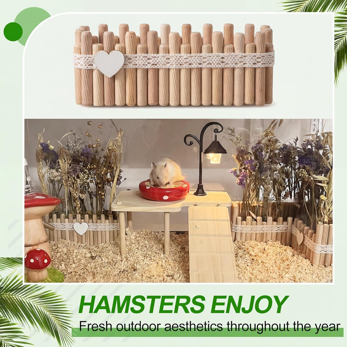 Hamster Cage Sprays Flower Foraging Holder - Natural Wood Feeding Stand, Small Pet Habitat Accessories for Hamsters Mouse Guinea Pig Dwarf Gerbils Syrian Mice (Leaf - Rectangle)