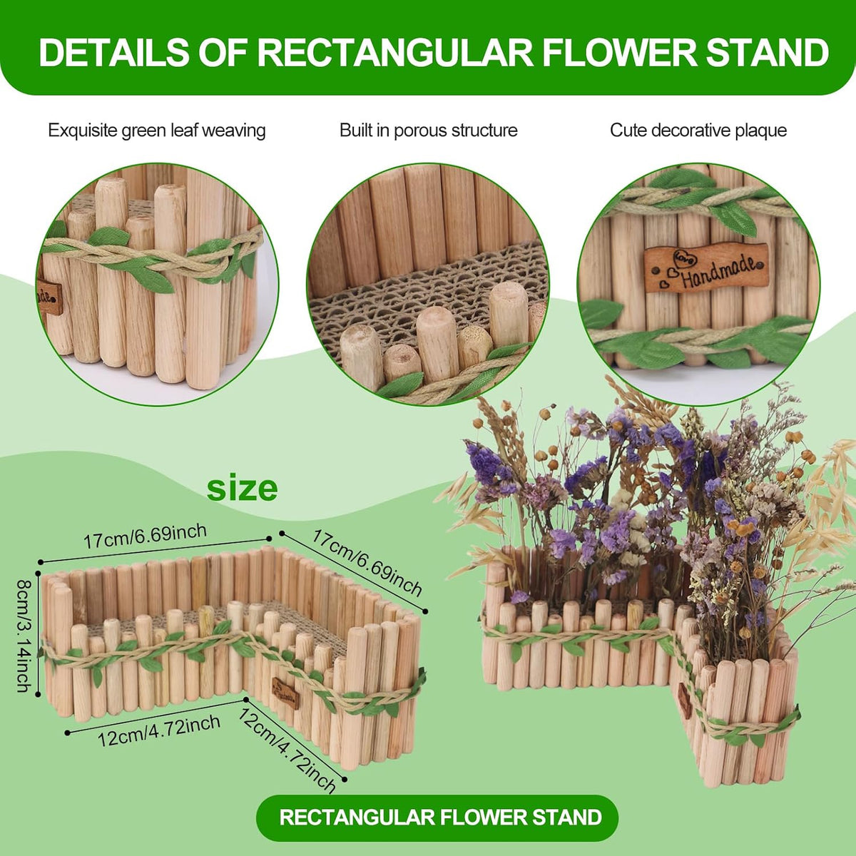 Hamster Cage Sprays Flower Foraging Holder - Natural Wood Feeding Stand, Small Pet Habitat Accessories for Hamsters Mouse Guinea Pig Dwarf Gerbils Syrian Mice (Leaf - Rectangle)