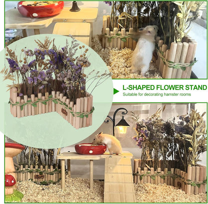 Hamster Cage Sprays Flower Foraging Holder - Natural Wood Feeding Stand, Small Pet Habitat Accessories for Hamsters Mouse Guinea Pig Dwarf Gerbils Syrian Mice (Leaf - Rectangle)