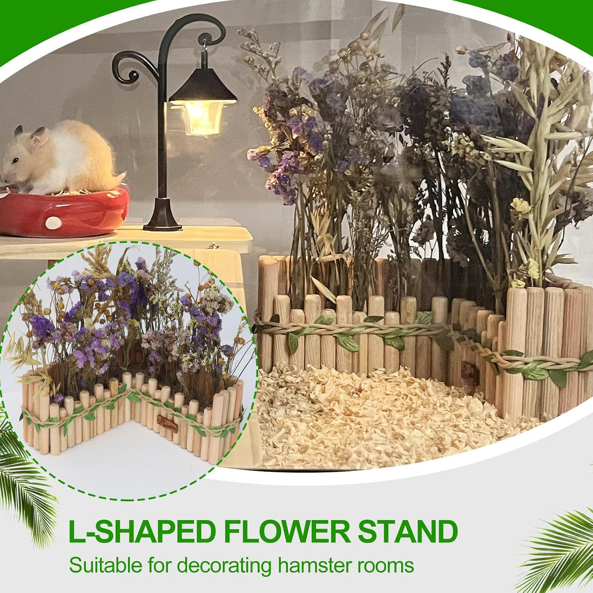 Hamster Cage Sprays Flower Foraging Holder - Natural Wood Feeding Stand, Small Pet Habitat Accessories for Hamsters Mouse Guinea Pig Dwarf Gerbils Syrian Mice (Leaf - Rectangle)