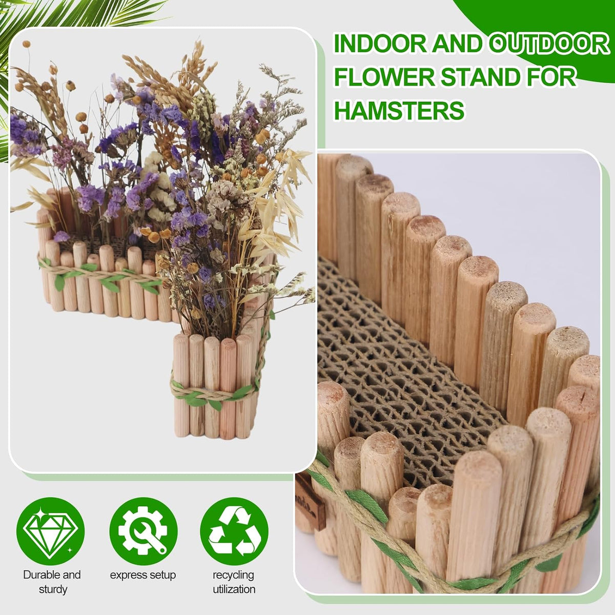 Hamster Cage Sprays Flower Foraging Holder - Natural Wood Feeding Stand, Small Pet Habitat Accessories for Hamsters Mouse Guinea Pig Dwarf Gerbils Syrian Mice (Leaf - Rectangle)