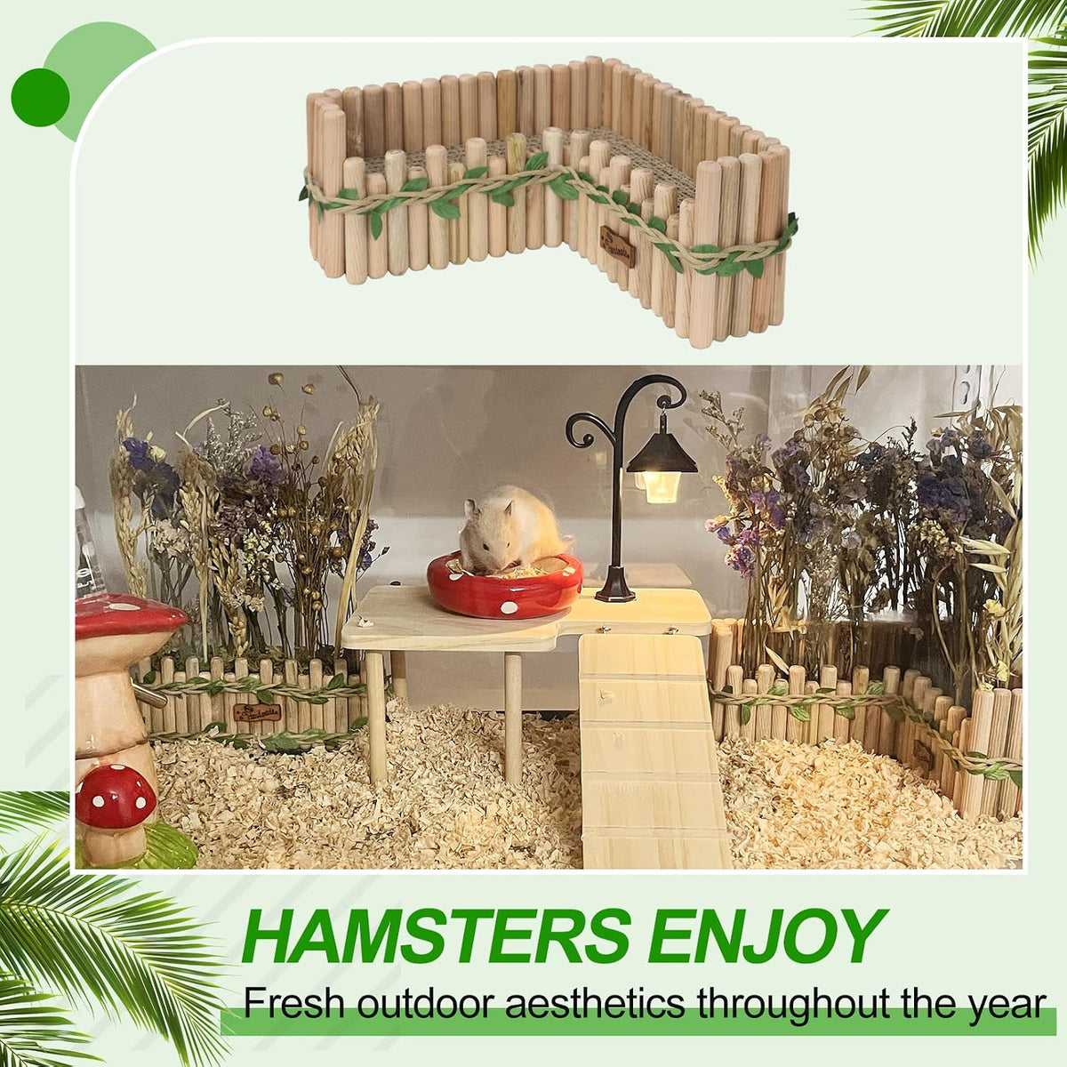 Hamster Cage Sprays Flower Foraging Holder - Natural Wood Feeding Stand, Small Pet Habitat Accessories for Hamsters Mouse Guinea Pig Dwarf Gerbils Syrian Mice (Leaf - Rectangle)