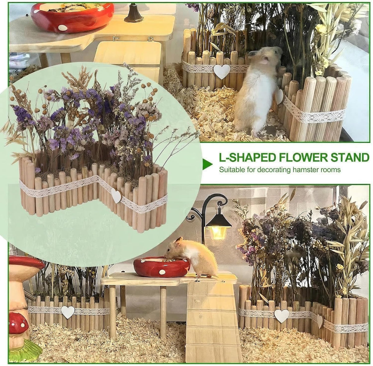 Hamster Cage Sprays Flower Foraging Holder - Natural Wood Feeding Stand, Small Pet Habitat Accessories for Hamsters Mouse Guinea Pig Dwarf Gerbils Syrian Mice (Leaf - Rectangle)