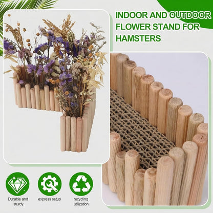 Hamster Cage Sprays Flower Foraging Holder - Natural Wood Feeding Stand, Small Pet Habitat Accessories for Hamsters Mouse Guinea Pig Dwarf Gerbils Syrian Mice (Leaf - Rectangle)