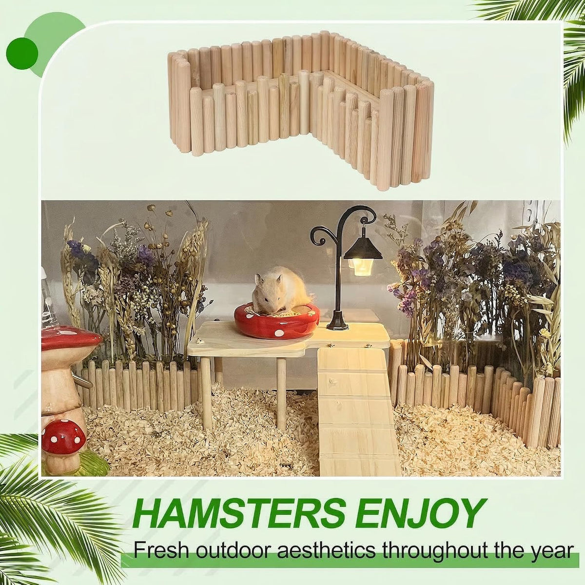 Hamster Cage Sprays Flower Foraging Holder - Natural Wood Feeding Stand, Small Pet Habitat Accessories for Hamsters Mouse Guinea Pig Dwarf Gerbils Syrian Mice (Leaf - Rectangle)