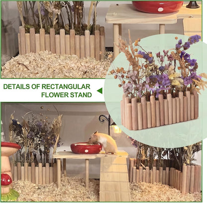Hamster Cage Sprays Flower Foraging Holder - Natural Wood Feeding Stand, Small Pet Habitat Accessories for Hamsters Mouse Guinea Pig Dwarf Gerbils Syrian Mice (Leaf - Rectangle)