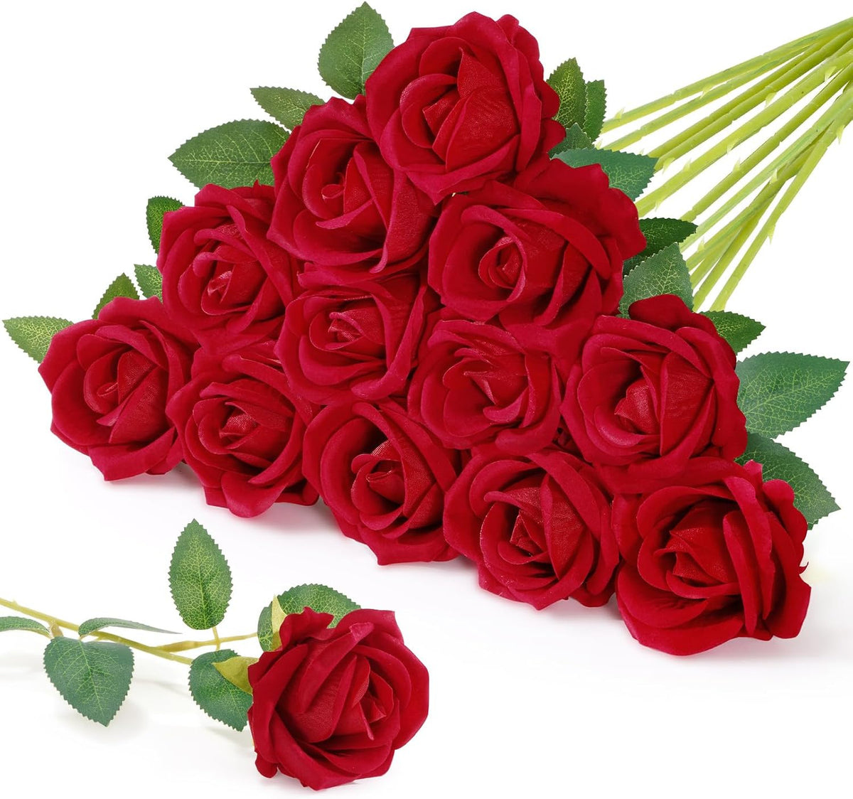 Classic Red Artificial Roses Flowers, Faux Long Stem Roses Bulky