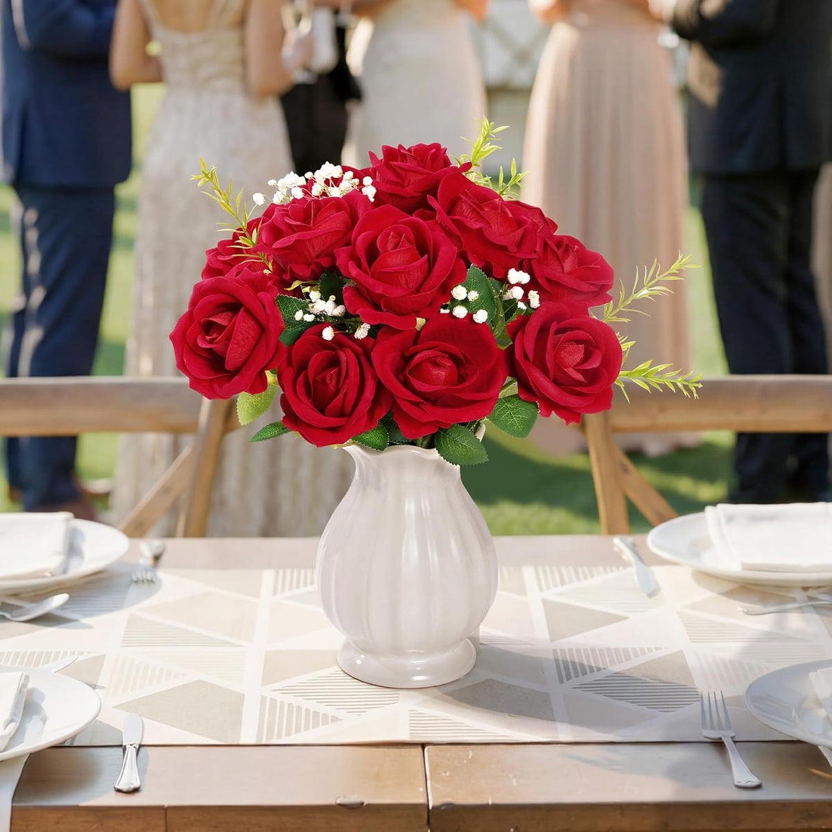 Classic Red Artificial Roses Flowers, Faux Long Stem Roses Bulky
