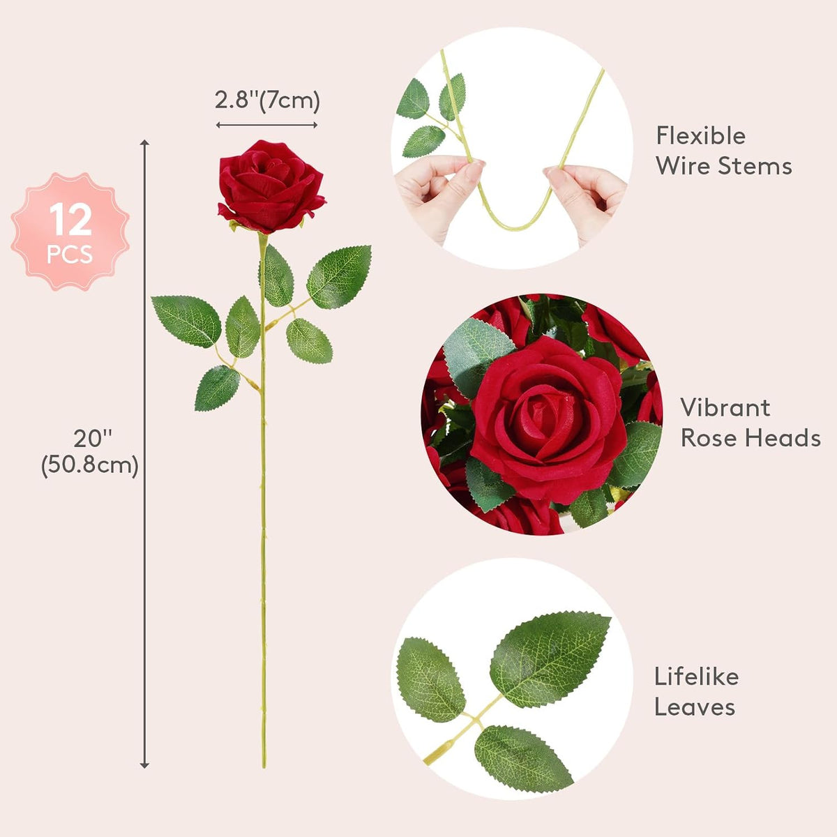 Classic Red Artificial Roses Flowers, Faux Long Stem Roses Bulky