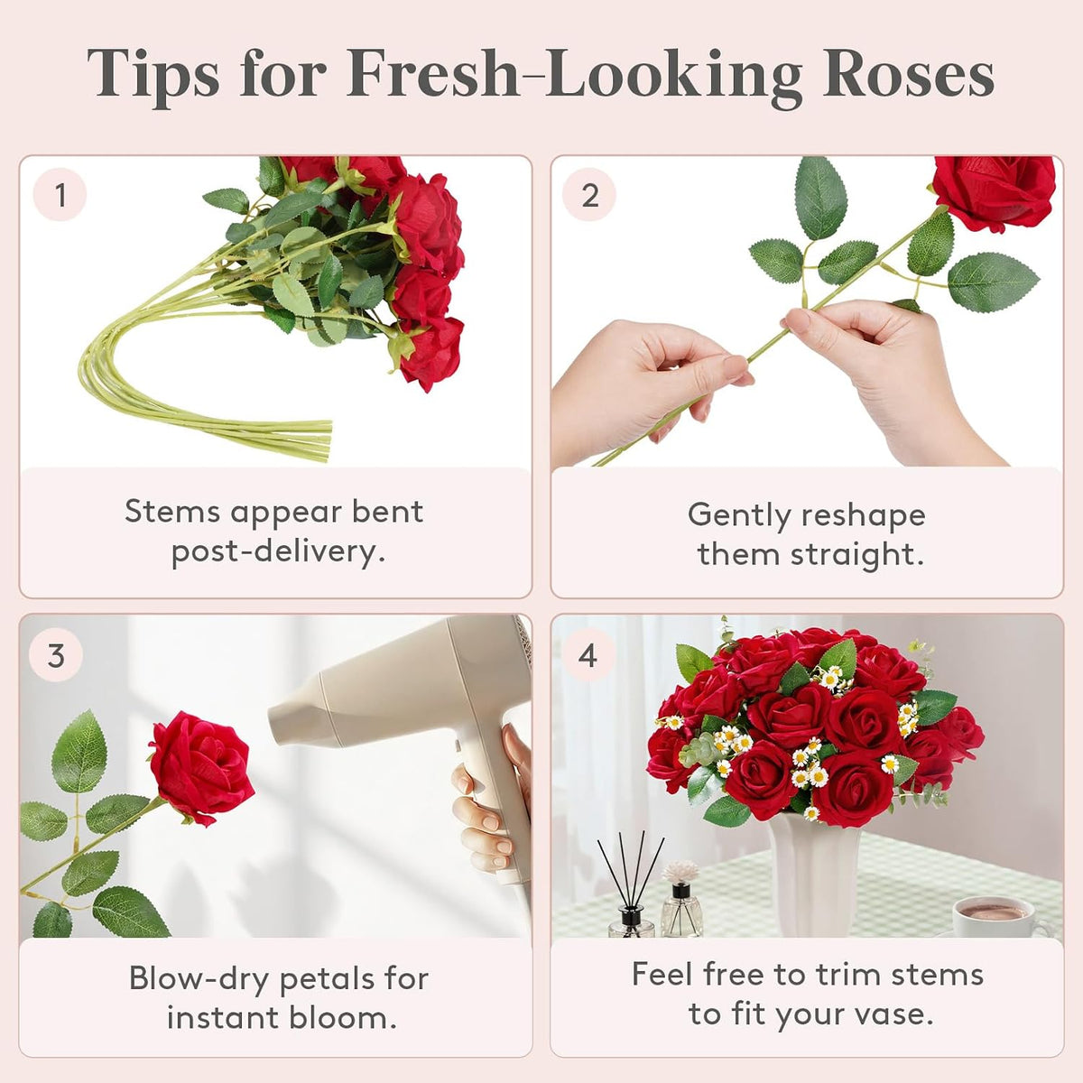 Classic Red Artificial Roses Flowers, Faux Long Stem Roses Bulky
