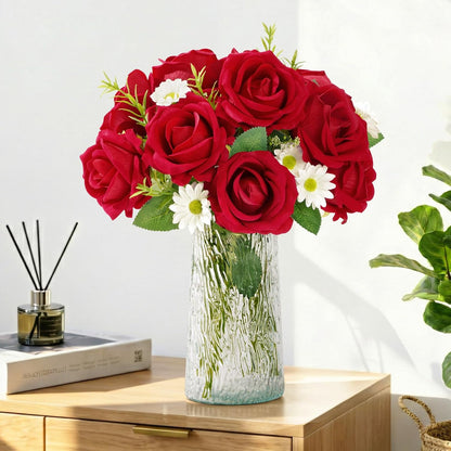 Classic Red Artificial Roses Flowers, Faux Long Stem Roses Bulky