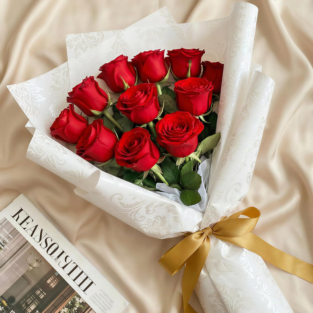 Classic Red Artificial Roses Flowers, Faux Long Stem Roses Bulky