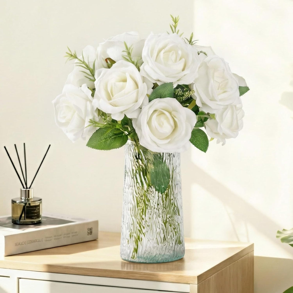Classic Red Artificial Roses Flowers, Faux Long Stem Roses Bulky