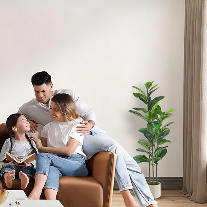 5ft Artificial Fiddle Leaf Fig Tree with Green Moss | Fake Tree with White Planter Pot, Faux Ficus Tree for Indoor Home, Office & Living Room