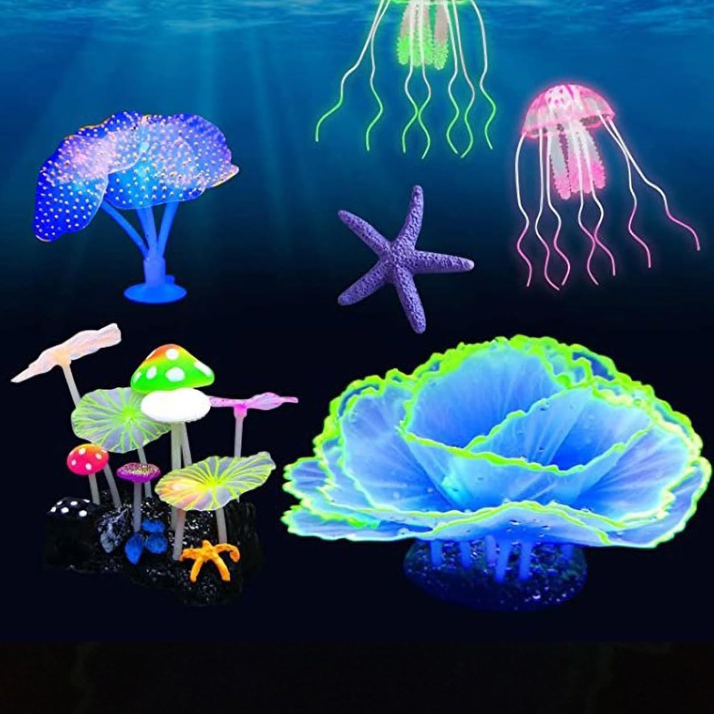 Artificial Coral Ornament Glowing Effect Resin Aquarium Plants Coral Aquarium Fish Tank Decorations(Blue)