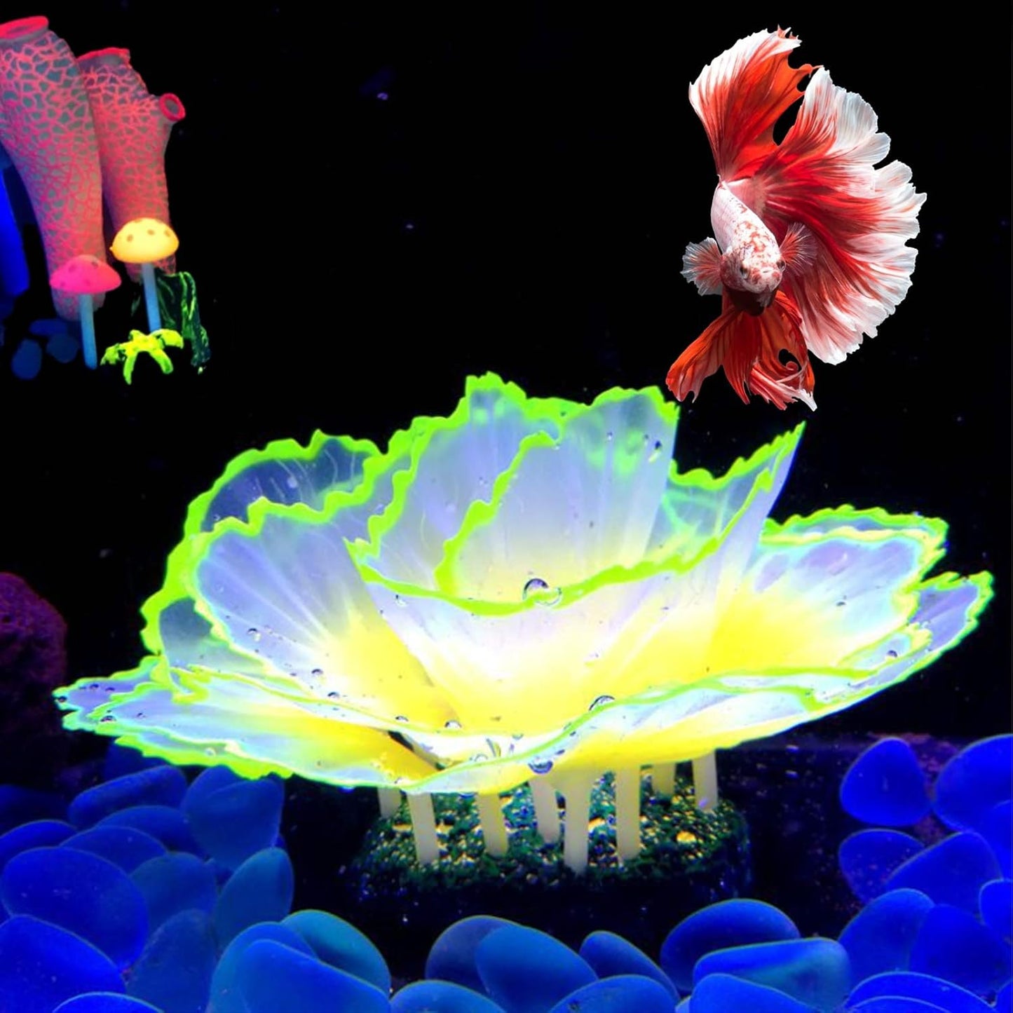 Artificial Coral Ornament Glowing Effect Resin Aquarium Plants Coral Aquarium Fish Tank Decorations(Blue)
