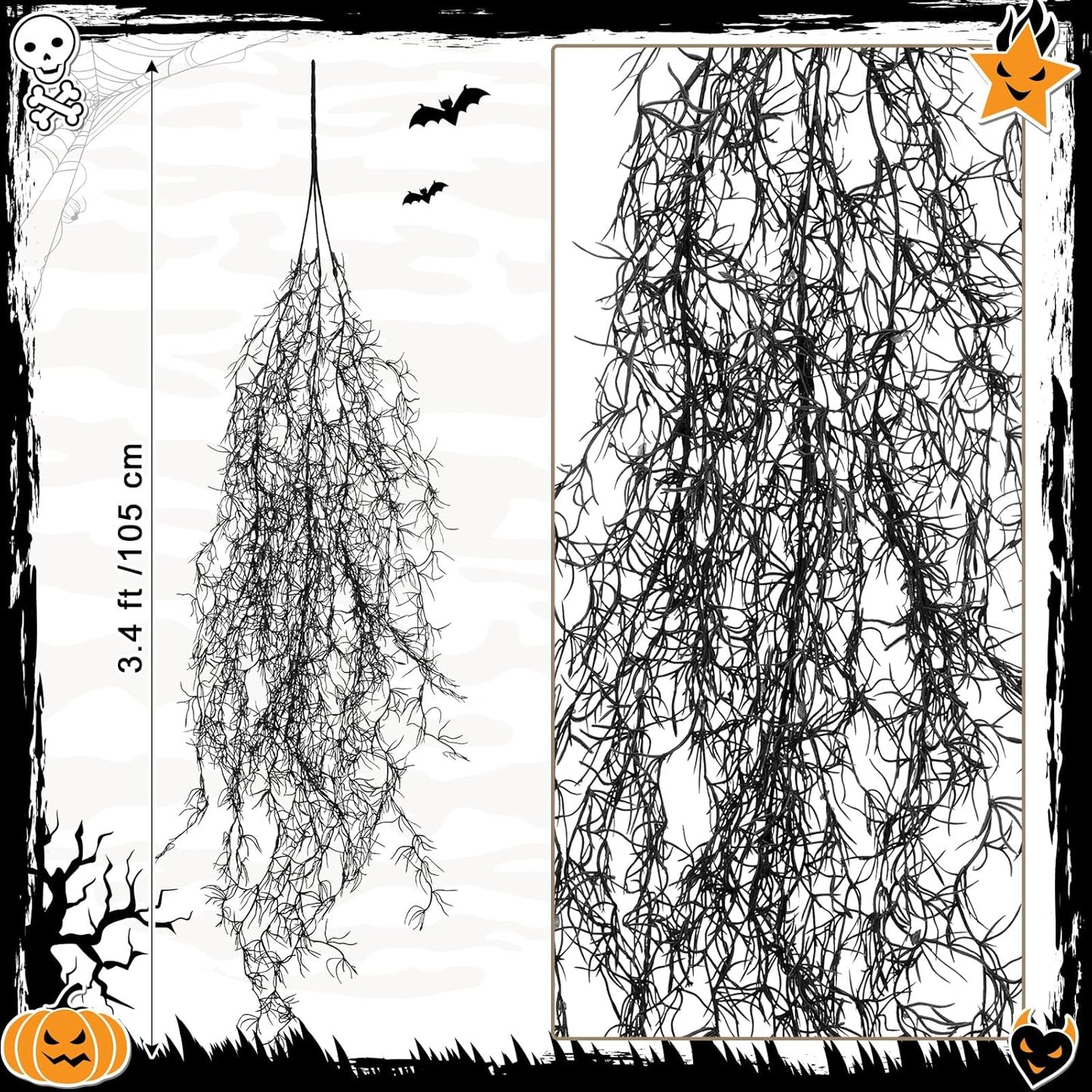 Spanish Moss 41'' Fake Hanging Succulents Faux Moss Artificial Succulent Plants Vines Hanging Plants Swamp Decoration Potted Artificial Garland(Dark Brown,6 Pack)