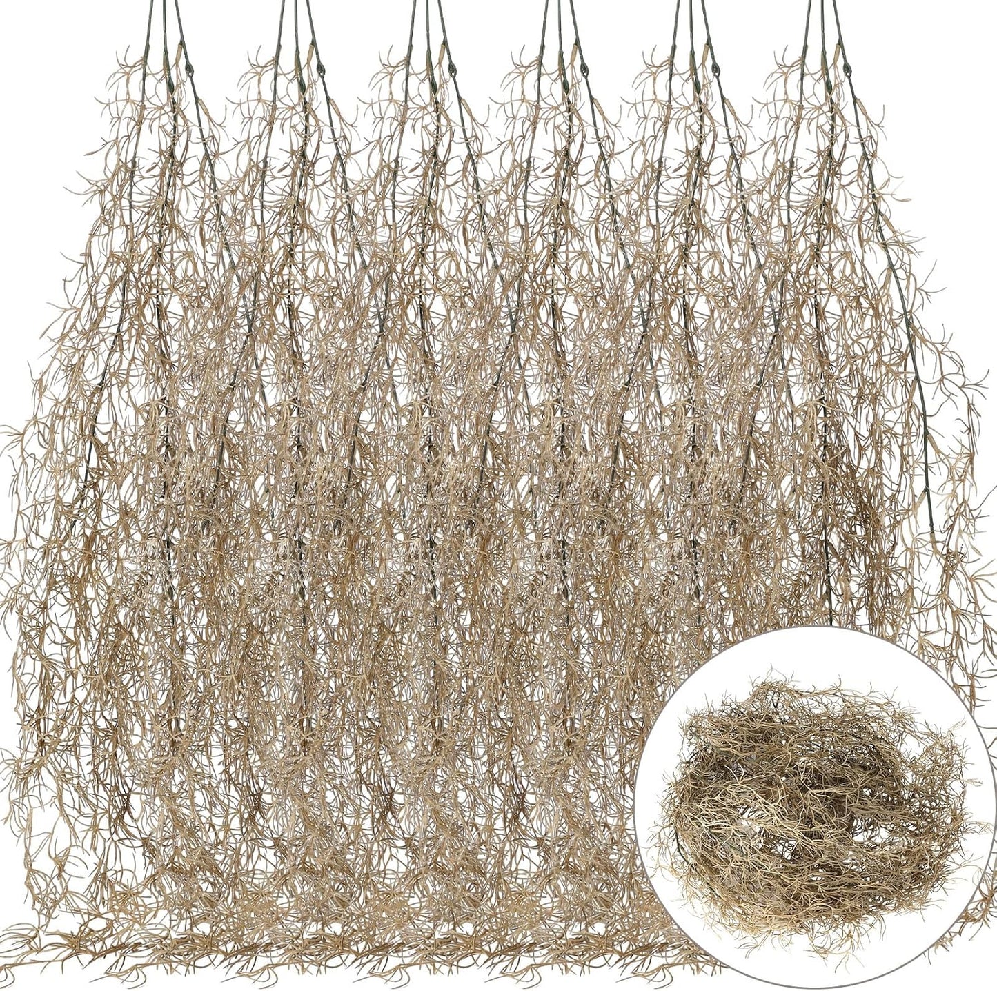 Spanish Moss 41'' Fake Hanging Succulents Faux Moss Artificial Succulent Plants Vines Hanging Plants Swamp Decoration Potted Artificial Garland(Dark Brown,6 Pack)